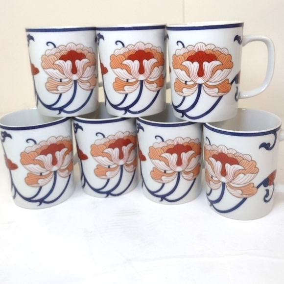Fitz and Floyd Vintage Variations lotus mugs Japan deco set of (7) - Picture 10 of 10